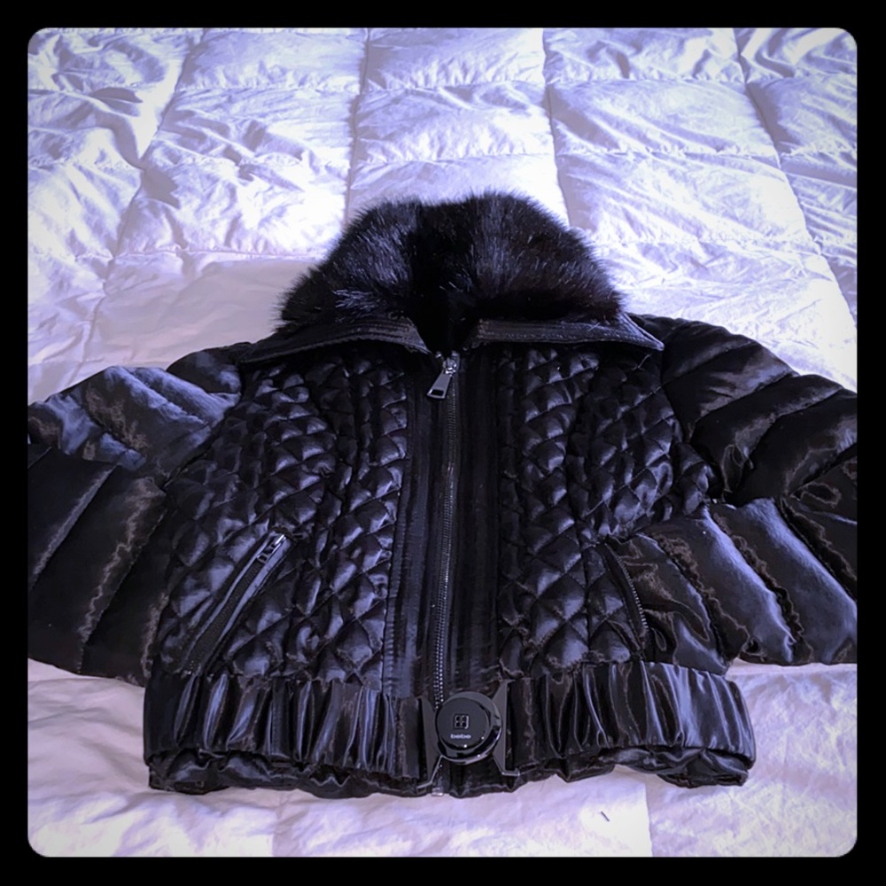 Satin Quilted Fur Crop Puffer Coat